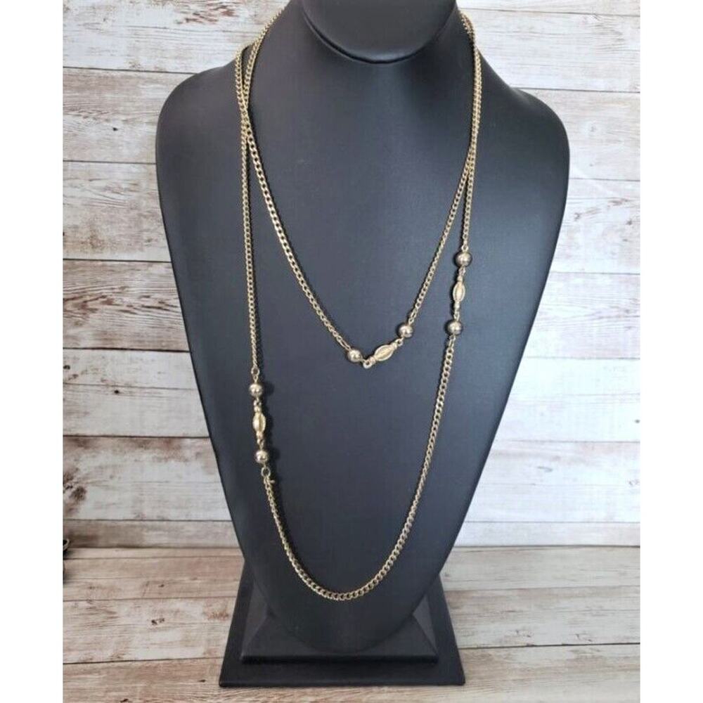 Vintage Necklace - Long Gold Tone Can Be Layered Statement Necklace - Picture 2 of 6